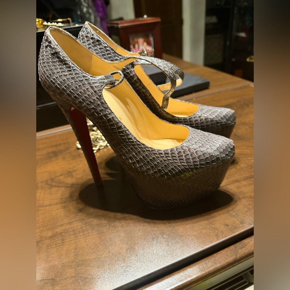 Christian Louboutin Snakeskin Gray Platform Heels- size 7